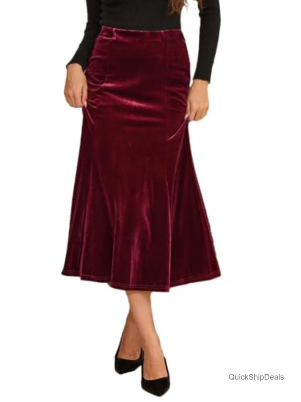 Velvet Mermaid Midi Skirt Bodycon High Waist Fishtail Party Skirt
